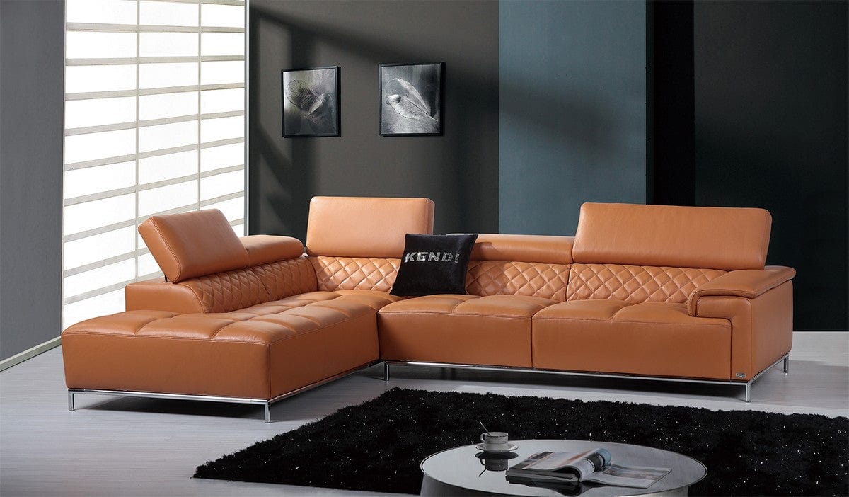 Homeroots 36" Orange Leather Foam Metal and Wood Sectional Sofa 283678