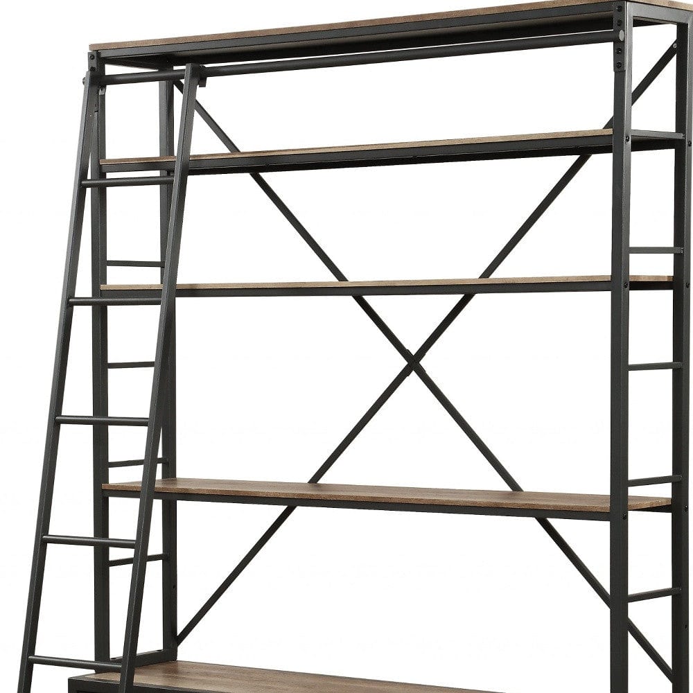Homeroots 64" X 29" X 83" Sandy Gray Metal Tube Bookcase With Ladder 286623