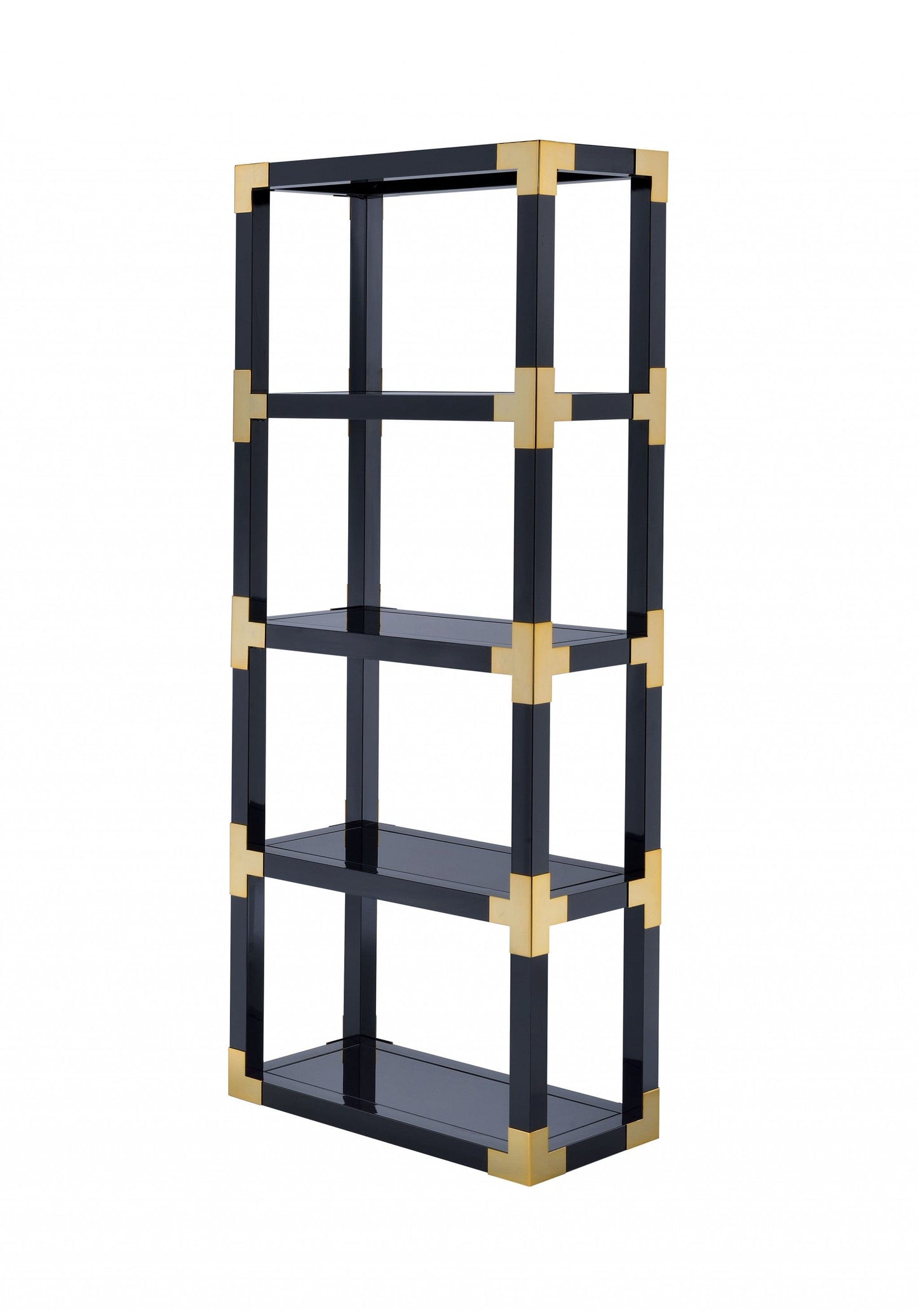 Homeroots 32" X 15" X 77" Gold Black High Gloss And Black Mirror Bookcase 286634