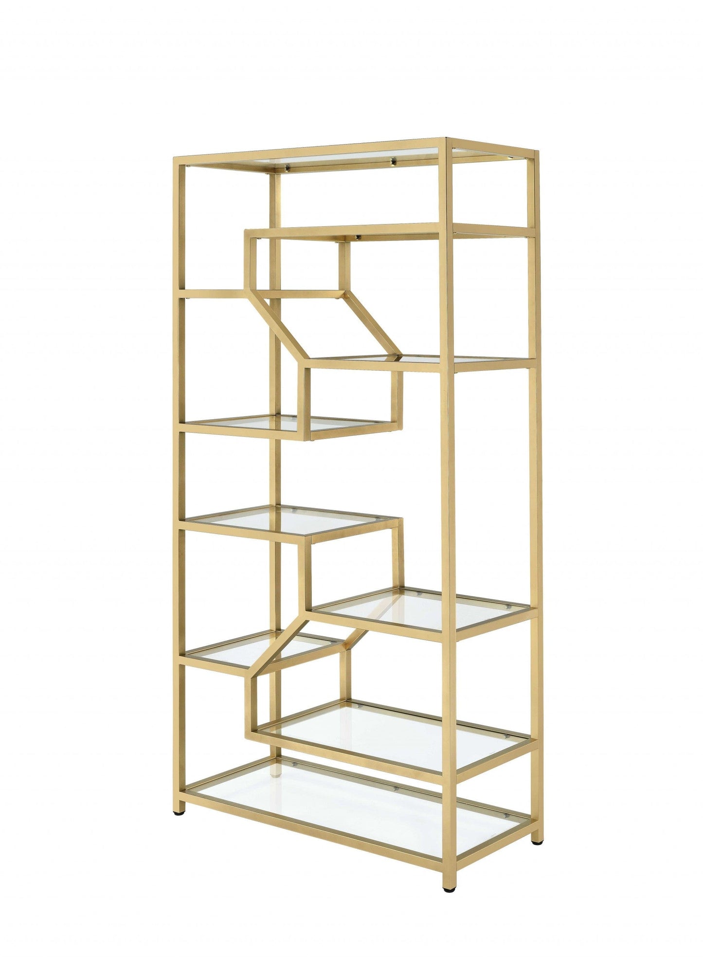 Homeroots 38" X 16" X 71" Clear Glass And Gold Bookcase 286635