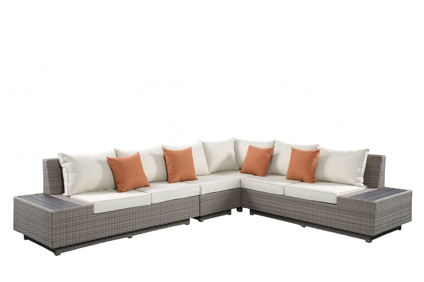 Homeroots 126" X 100" X 30" Beige Fabric And Gray Wicker Patio Sectional And Cocktail Table 318798