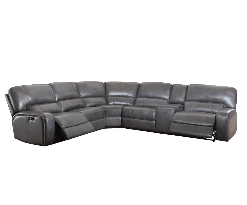Homeroots 138" X 127" X 41" Gray Leather-Aire Upholstery Metal Reclining Mechanism Sectional Sofa (Power MotionUSB Dock) 348239