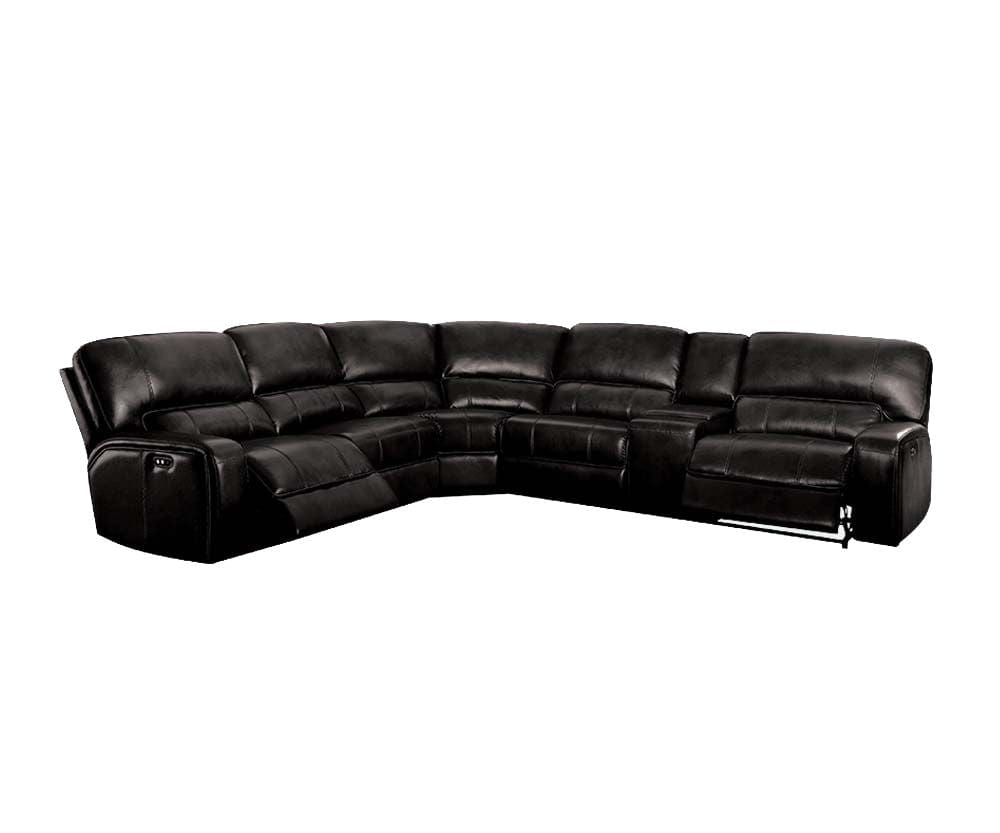 Homeroots 138" X 127" X 41" Black Leather-Aire Upholstery Metal Reclining Mechanism Sectional Sofa (Power MotionUSB Dock) 348637