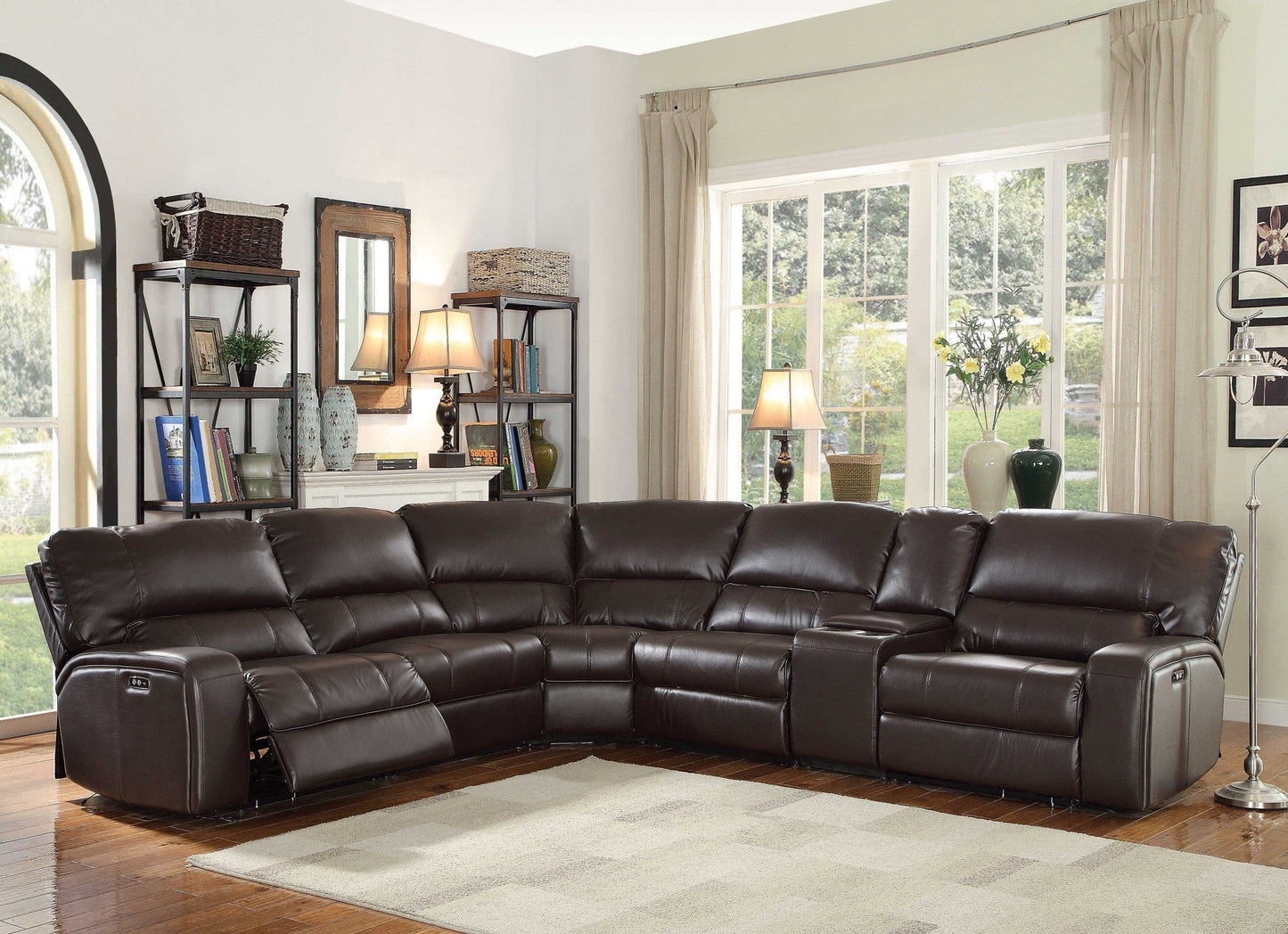 Homeroots 138" X 127" X 41" Espresso Leather-Aire Upholstery Metal Reclining Mechanism Sectional Sofa (Power MotionUSB Dock) 348638