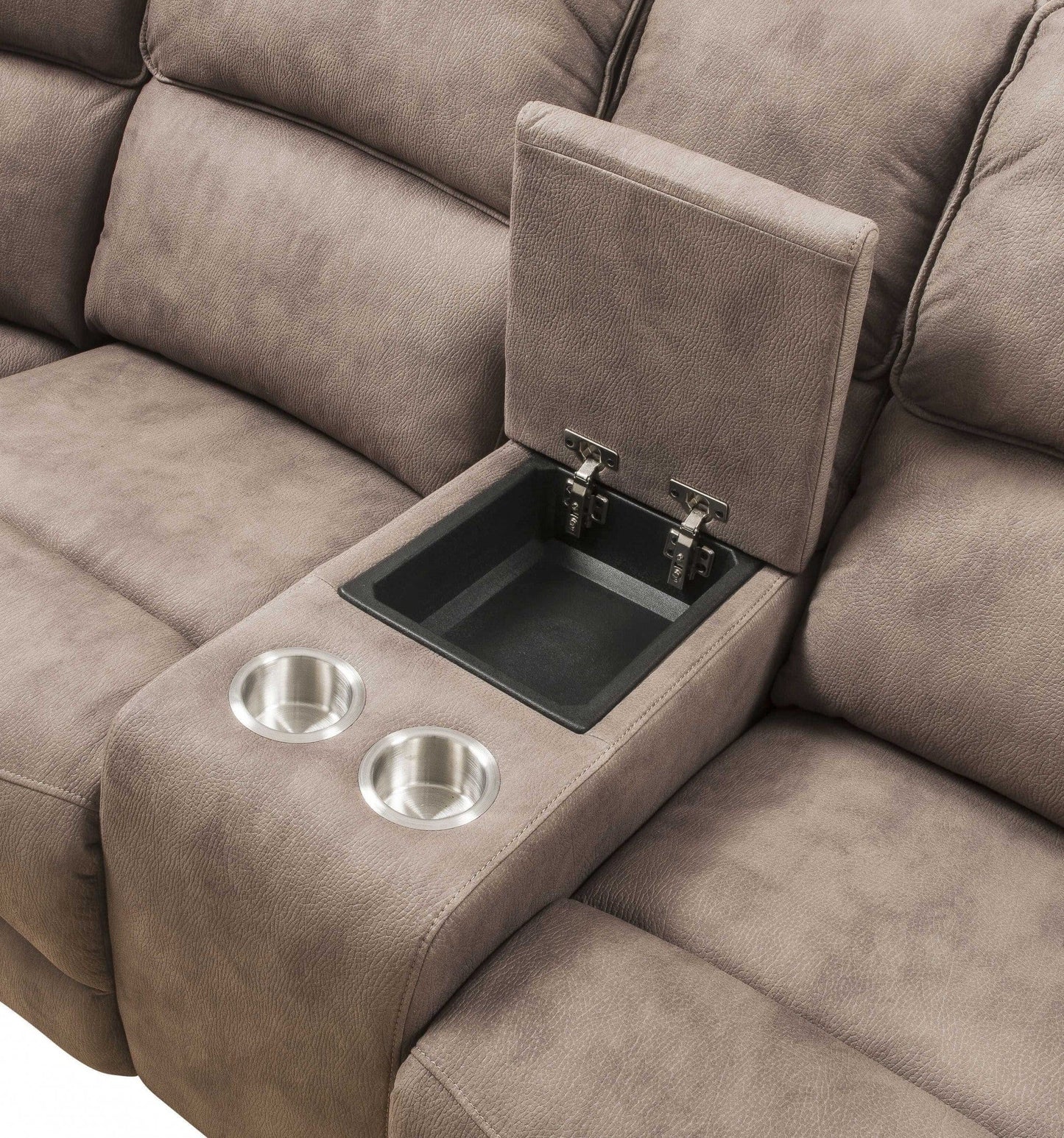 Homeroots 101" X 86" X 40" Mocha Nubuck Upholstery Metal Reclining Mechanism Sectional Sofa (Power Motion USB) 348639