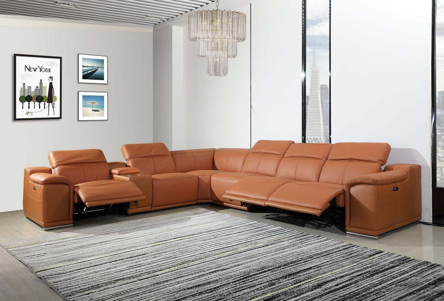 Homeroots 241" X 280" X 220.2" Camel Power Reclining 7PC Sectional 366352