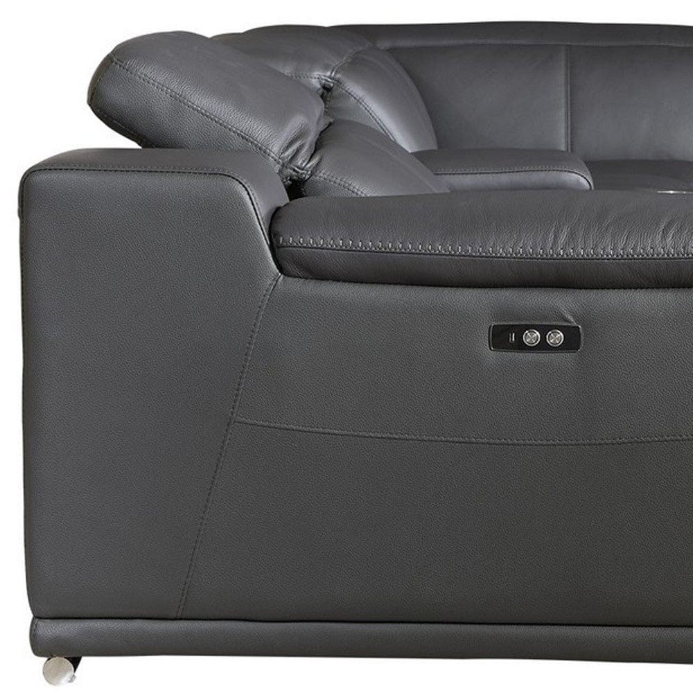 Homeroots 212" X 240" X 19"1.2" Dark Grey Power Reclining 6"PC Sectional 366356