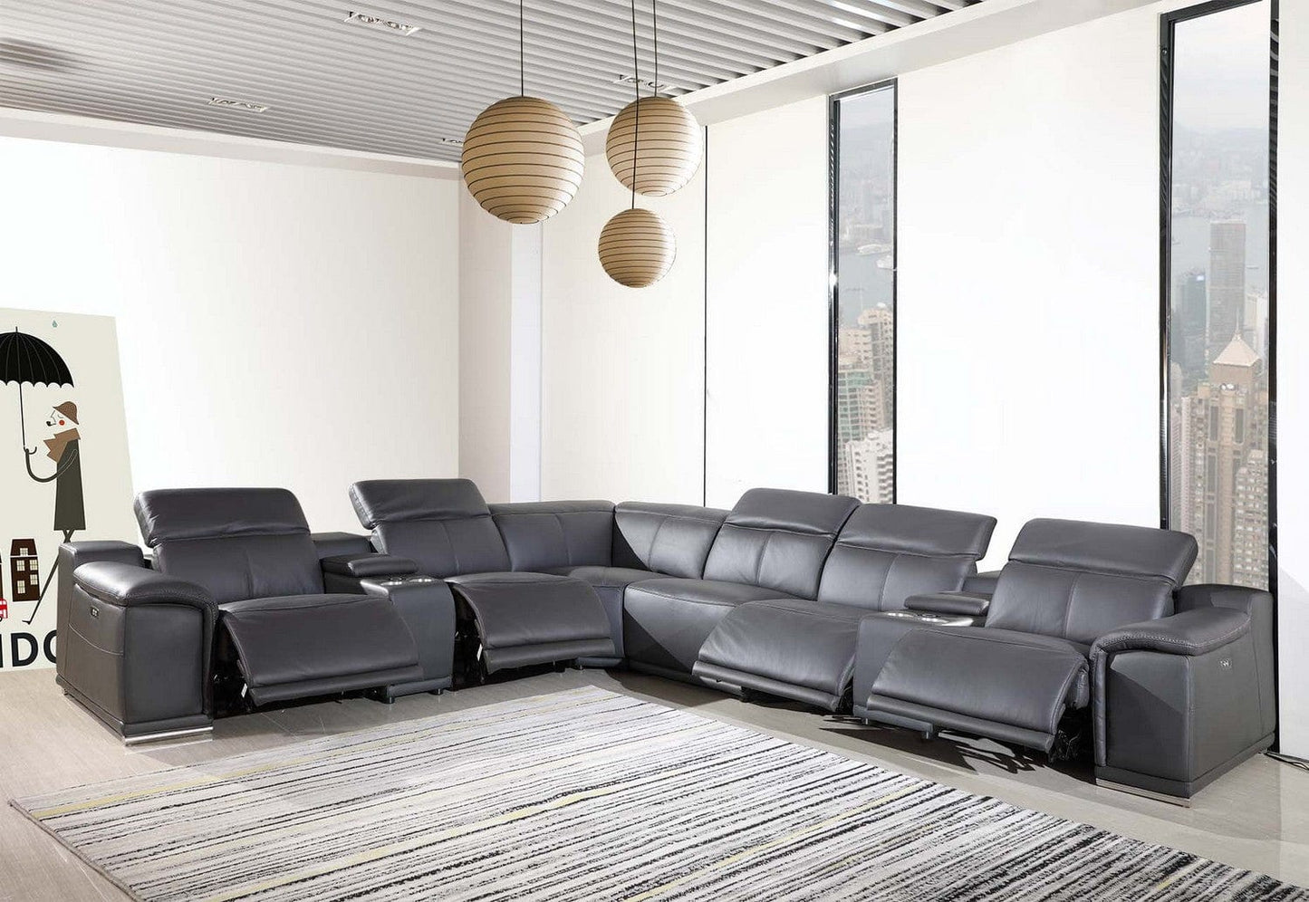 Homeroots 267" X 320" X 266.4" Dark Grey Power Reclining 8PC Sectional 366360