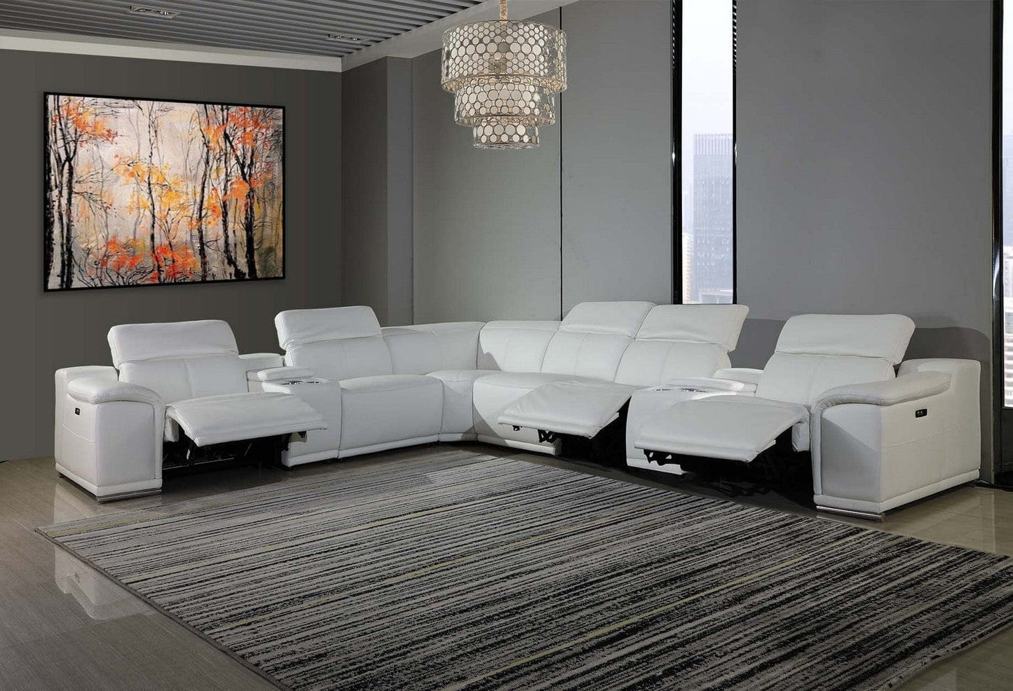 Homeroots 154" X 200" X 162.2" White Power Reclining 8PC Sectional 366364