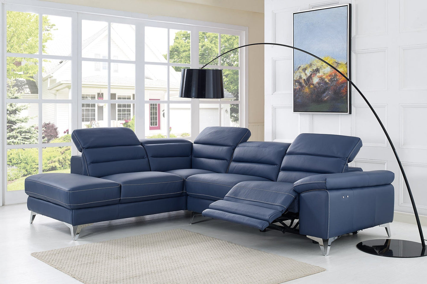 Homeroots 109 X 88 X 31 X 40 Navy Blue Leather Sectional 372108