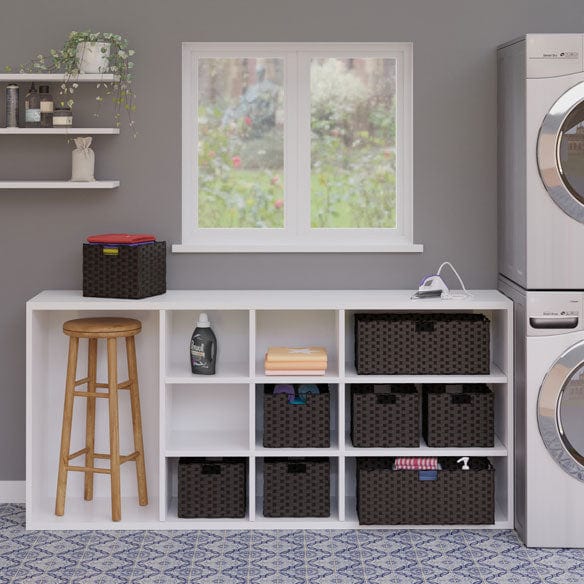 Winsome Timothy 7-Pc 3x3 Storage Shelf with 6 Foldable Woven Baskets, Black and Chocolate 20711 - Essential Livingroom