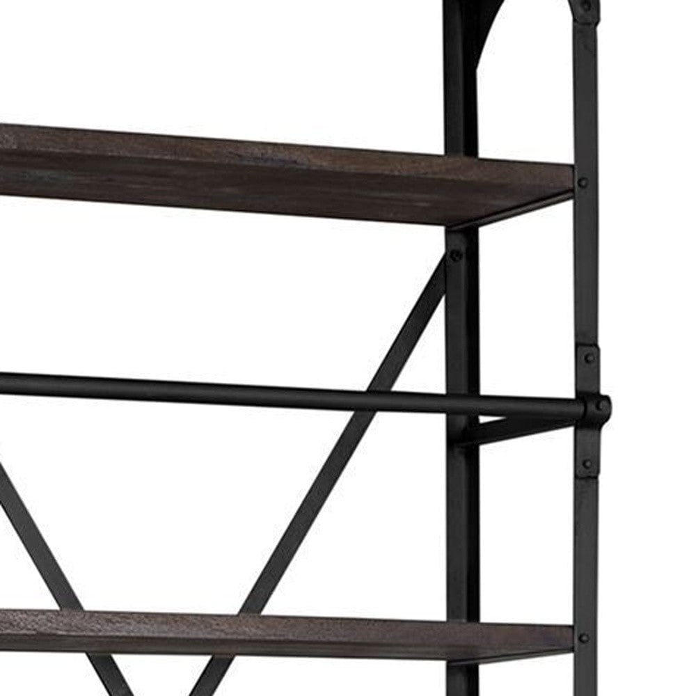 Homeroots Black Metal Shelving Unit with Dark Brown Storage 392225