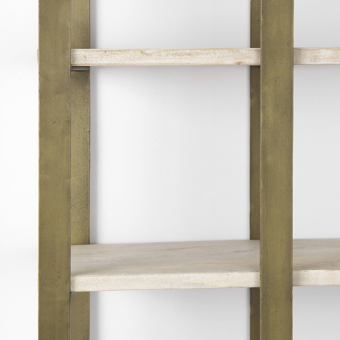 Homeroots Gold Iron Framed Curved Wooden Shelving Unit 392229