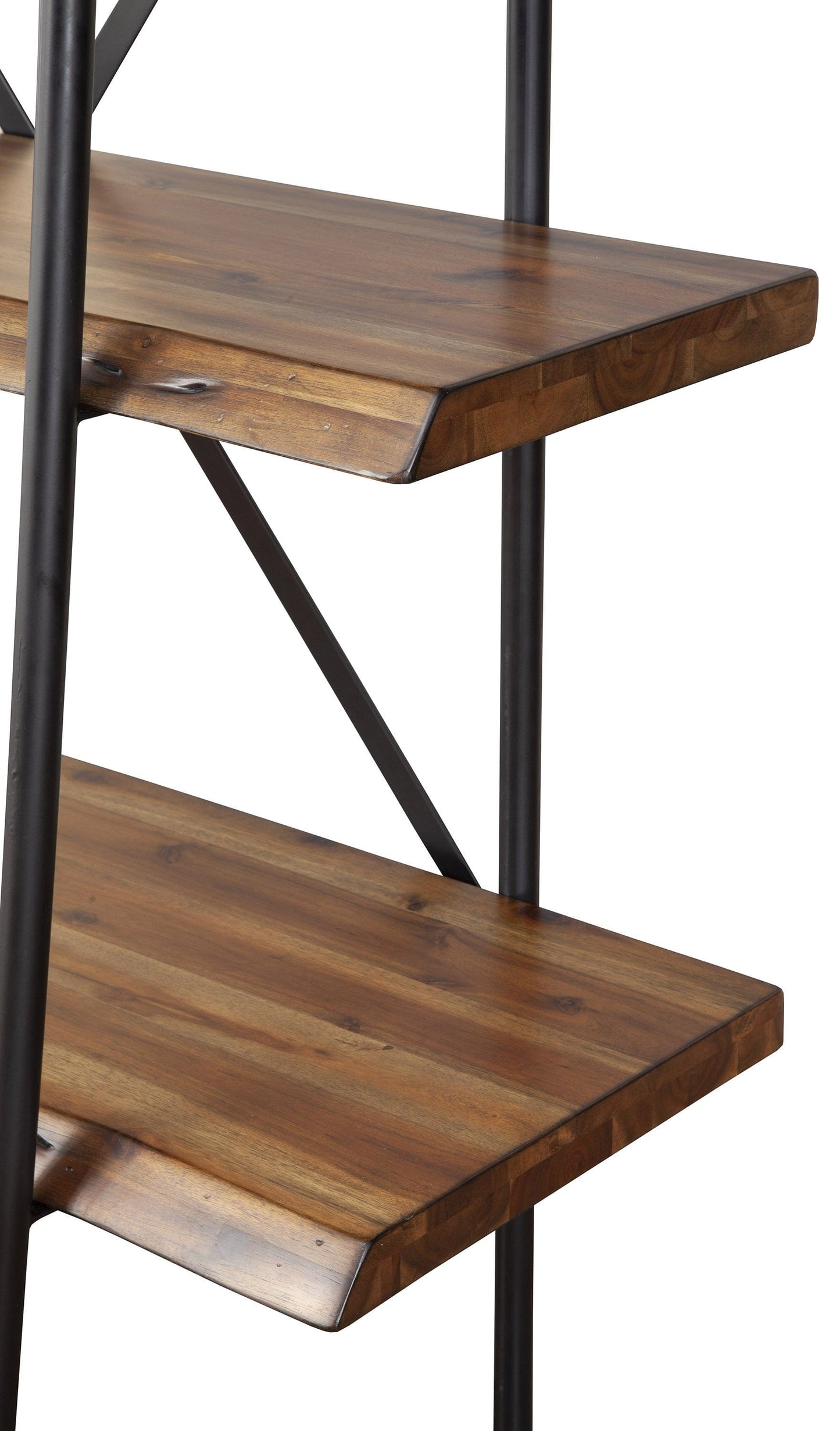 Homeroots 79" Brown and Black Acacia Live Edge Vertical Step Open Back Bookcase 475906