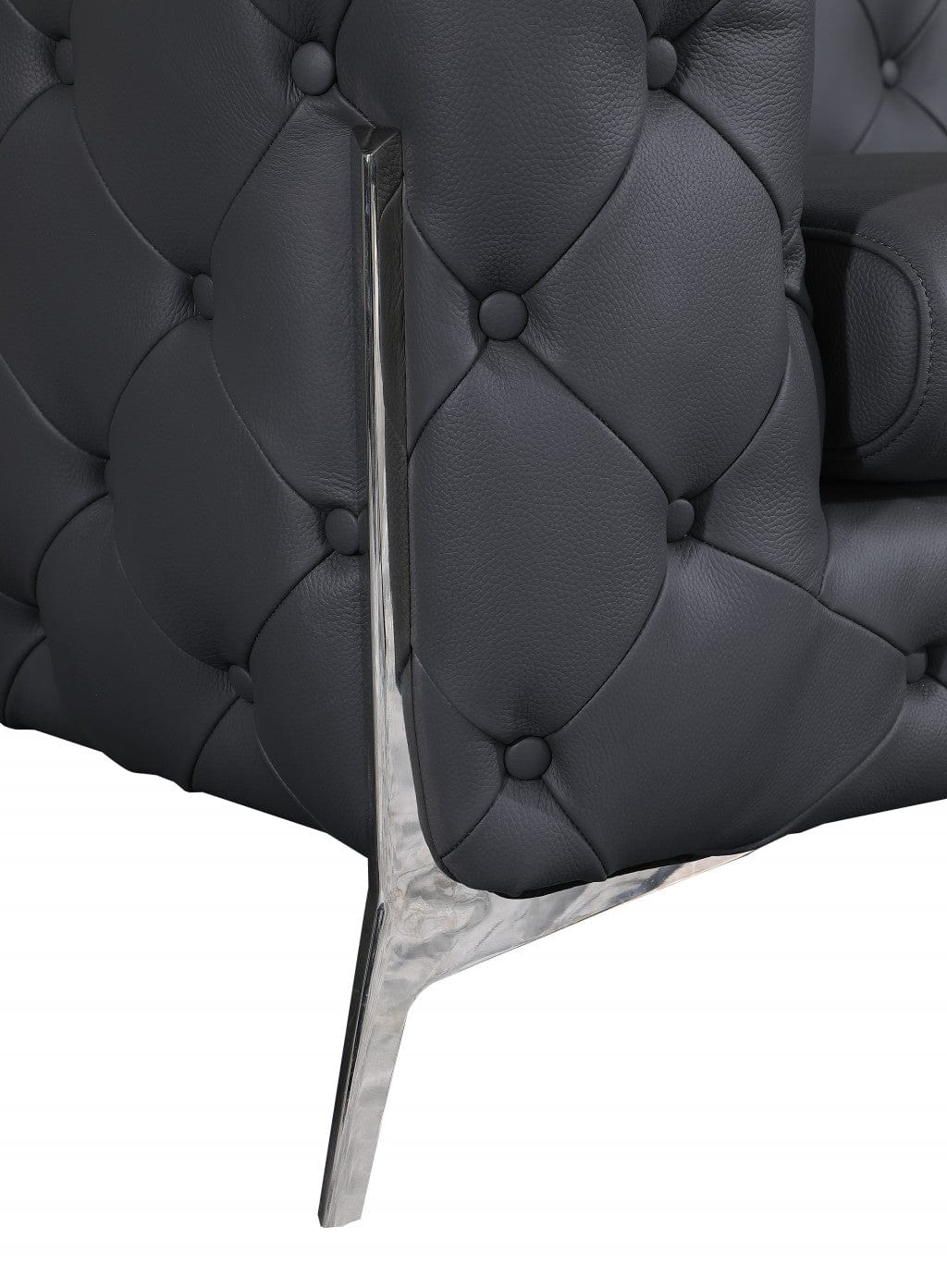 Homeroots 93" Dark Gray Genuine Button Tufted Leather Standard Sofa 476529