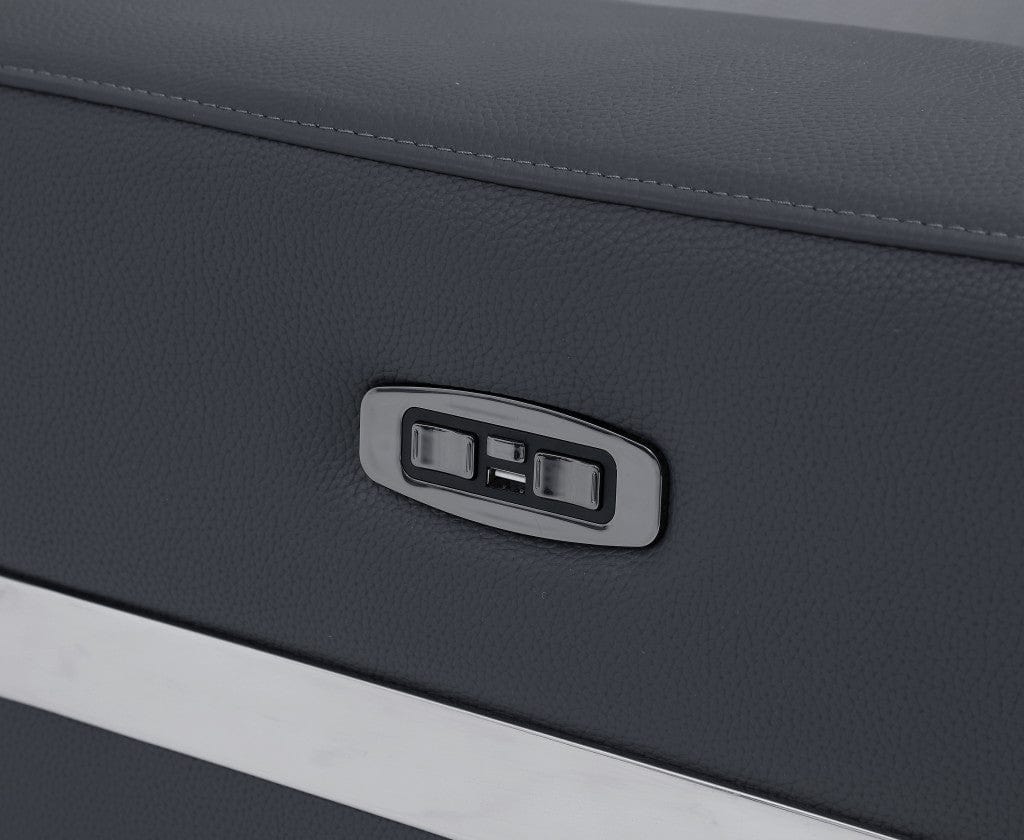 Homeroots 65" Dark Gray Italian Leather Reclining Love Seat 482200