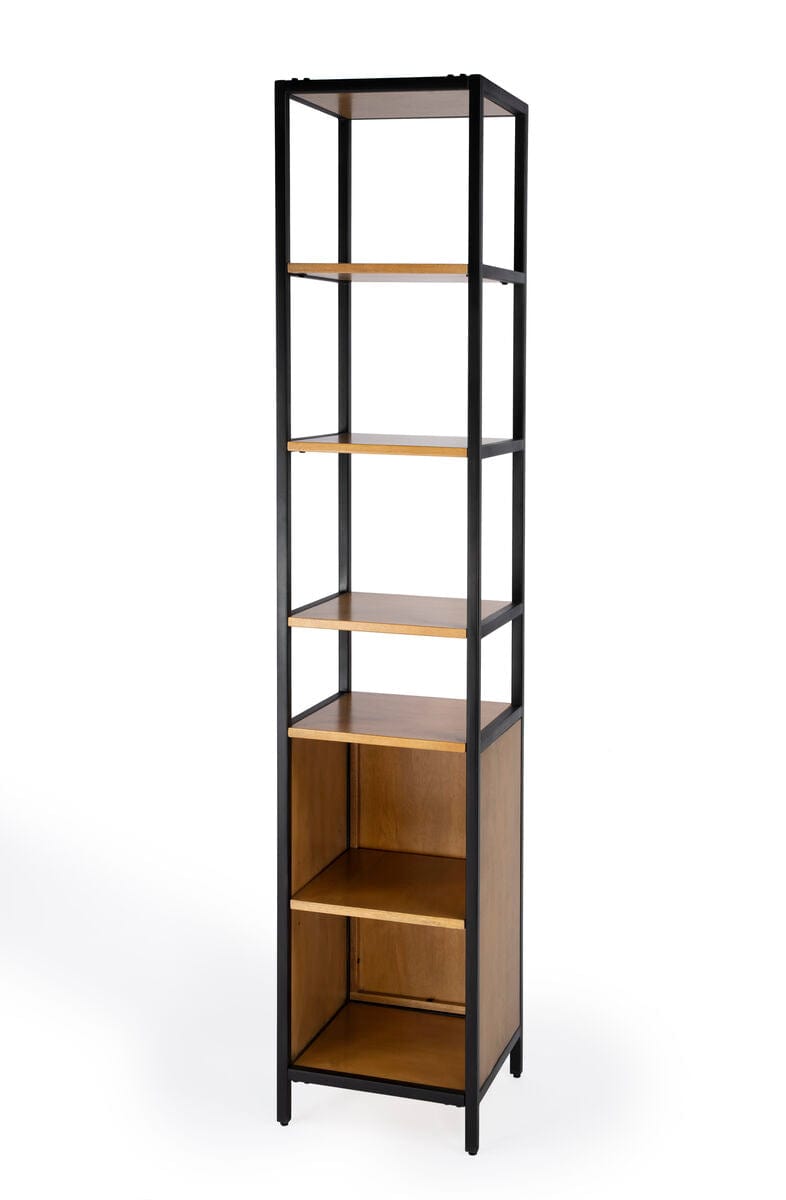 Butler Specialty Company Hans Narrow Wood and Iron Open & Closed 84"Hx17"W Etagere Bookcase, Light Brown 5557419