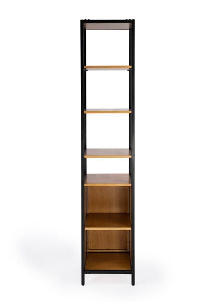 Butler Specialty Company Hans Narrow Wood and Iron Open & Closed 84"Hx17"W Etagere Bookcase, Light Brown 5557419