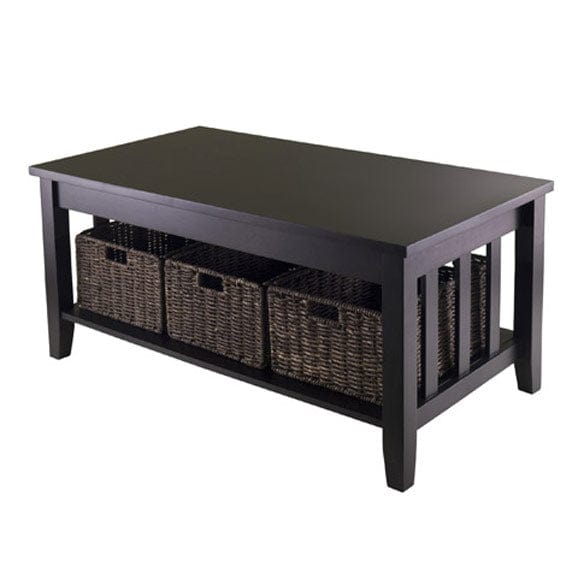 Winsome Morris Coffee Table with 3 Foldable Corn Husk Baskets 92441 - Essential Livingroom