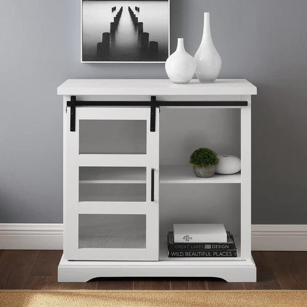 Walker Edison Alba Sliding Glass Door Accent Cabinet AF32ALGDSW