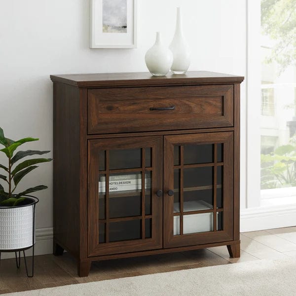 Walker Edison 32" Classic Glass Door 1-Drawer Accent Cabinet AF32HD1DDW