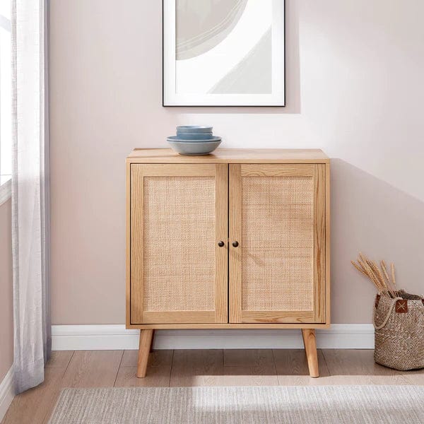 Walker Edison 30" Wood and Rattan 2-Door Accent Cabinet