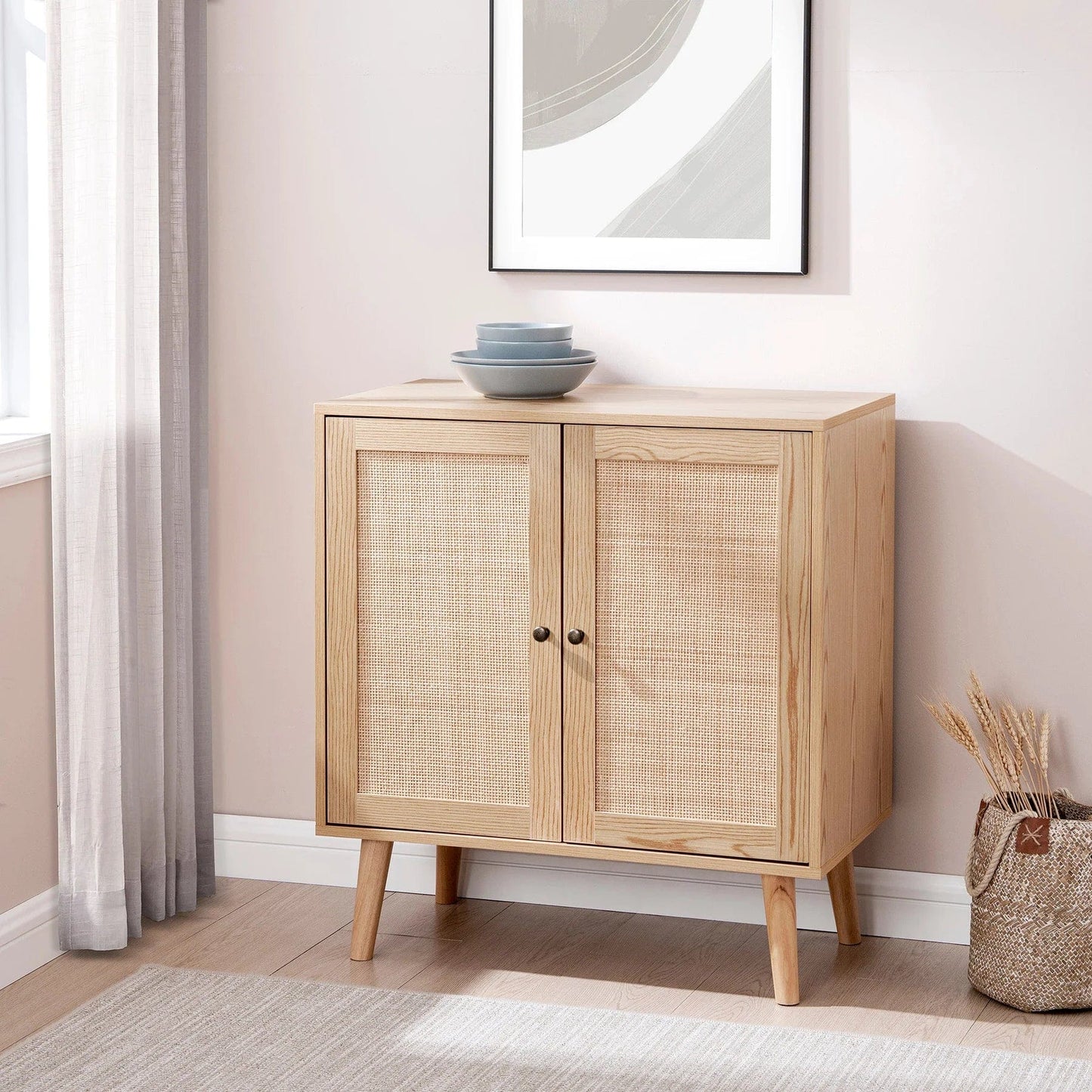 Walker Edison 30" Wood and Rattan 2-Door Accent Cabinet