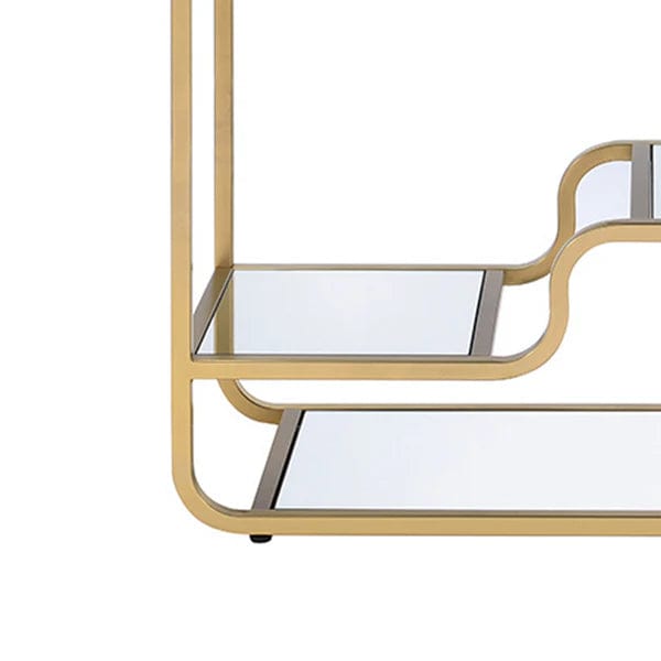 Benzara 31 Inch Metal Frame Mirrored Sofa Table, Gold and Silver BM193832