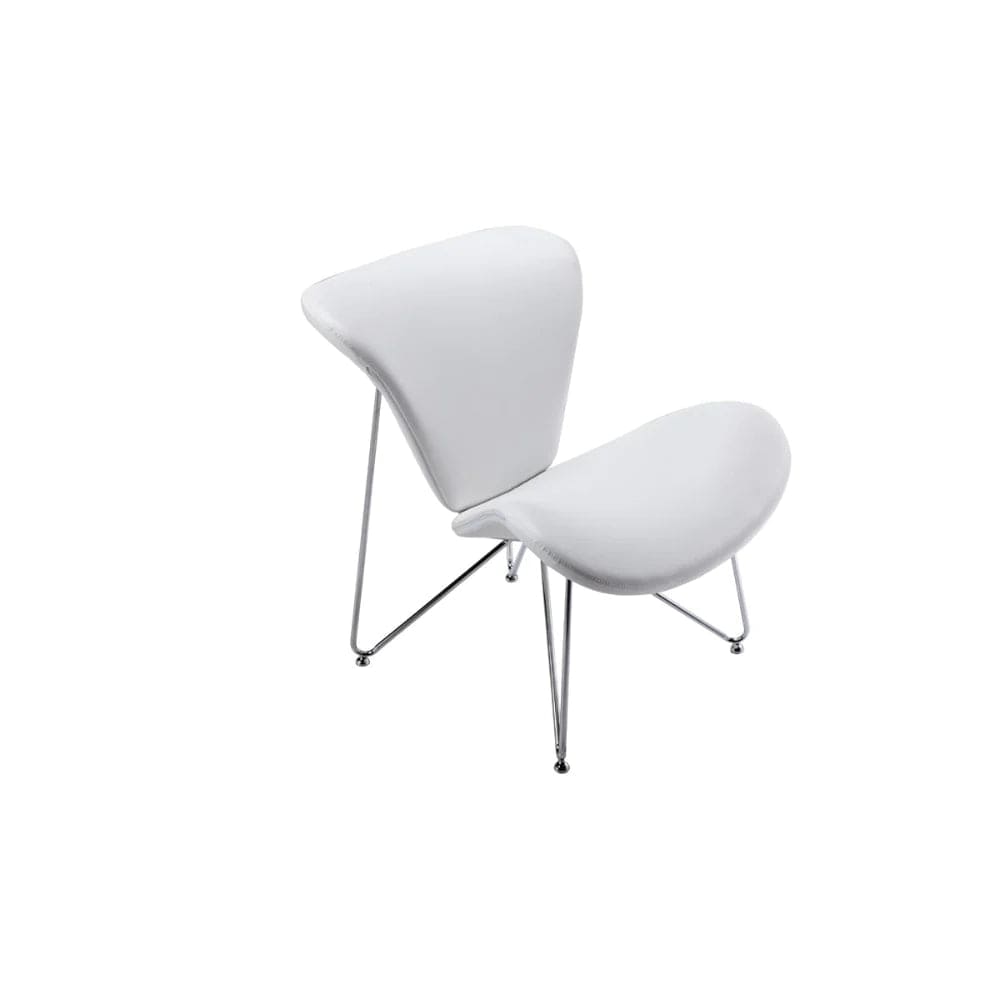Benzara Leatherette Upholstered Accent Chair with Hairpin Metal Legs, White and Silver BM187468