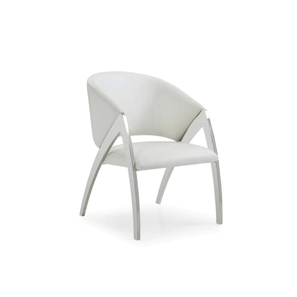 Benzara Leatherette Upholstered Wooden Accent Chair with Curved Backrest, White BM187514