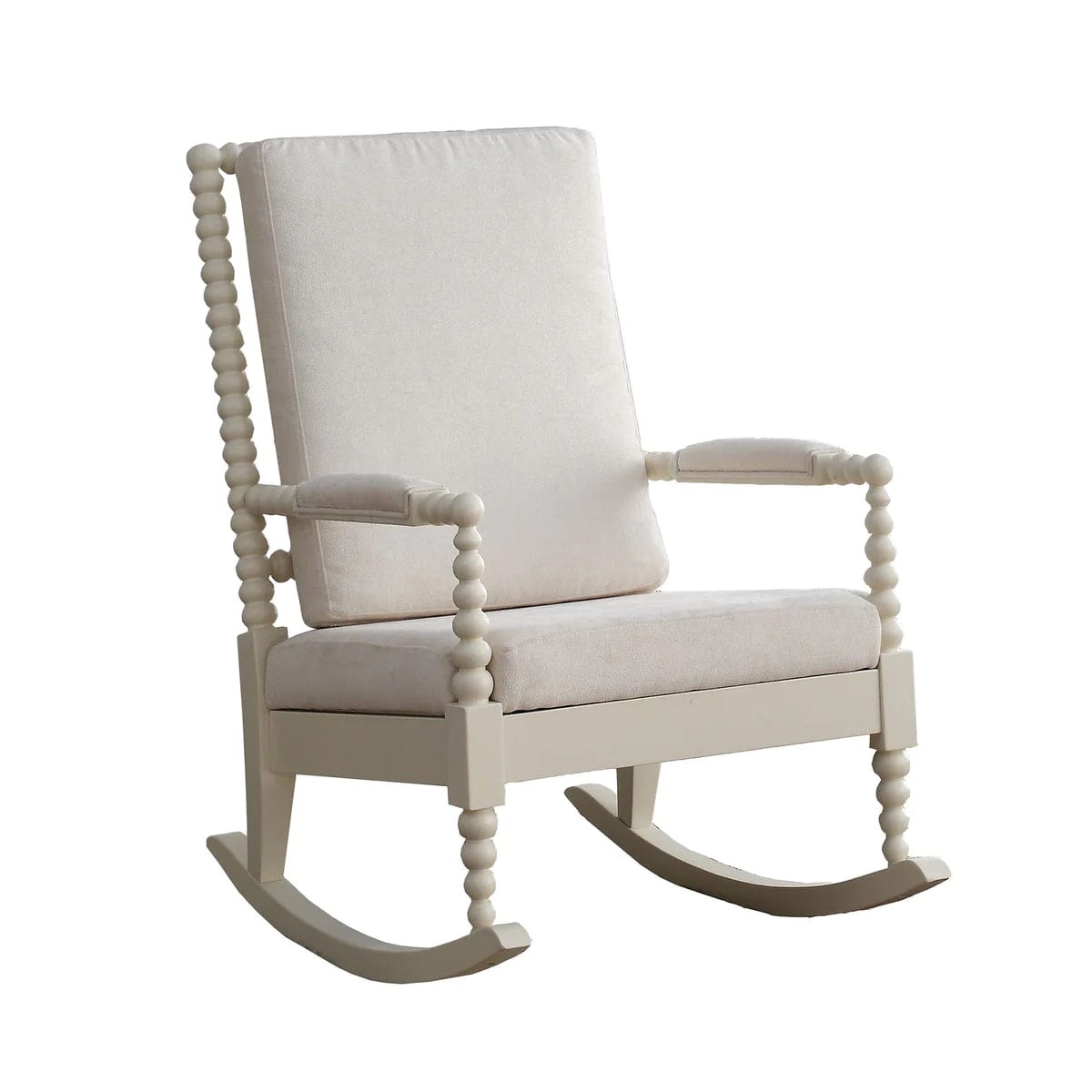 Benzara Wooden Rocking Chair with Fabric Upholstered Cushions, White BM193885