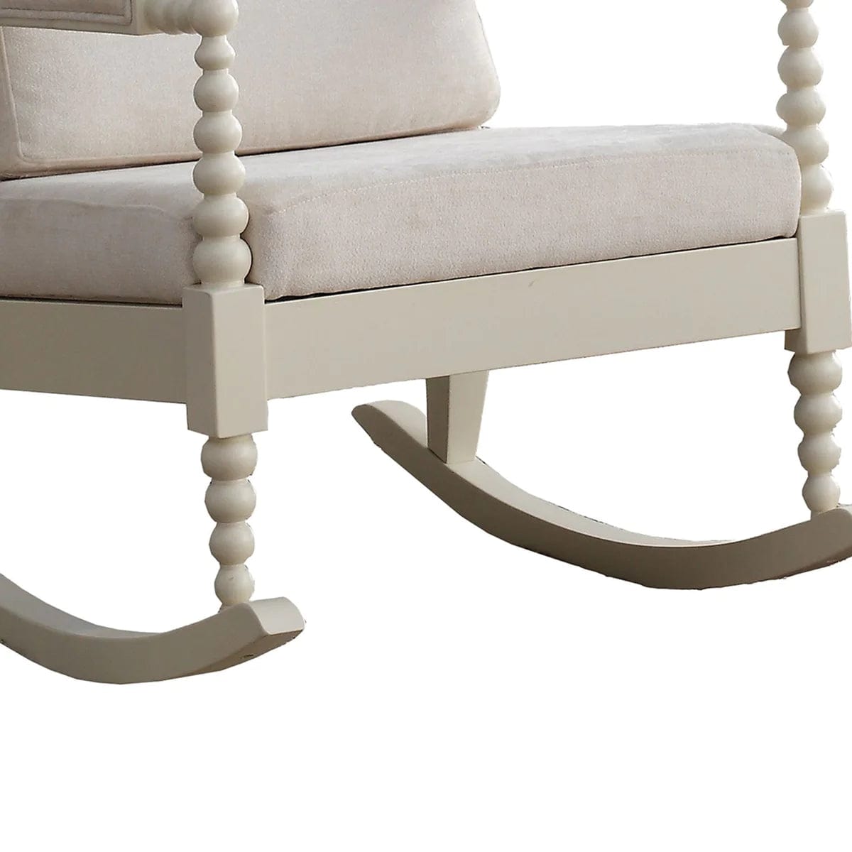 Benzara Wooden Rocking Chair with Fabric Upholstered Cushions, White BM193885