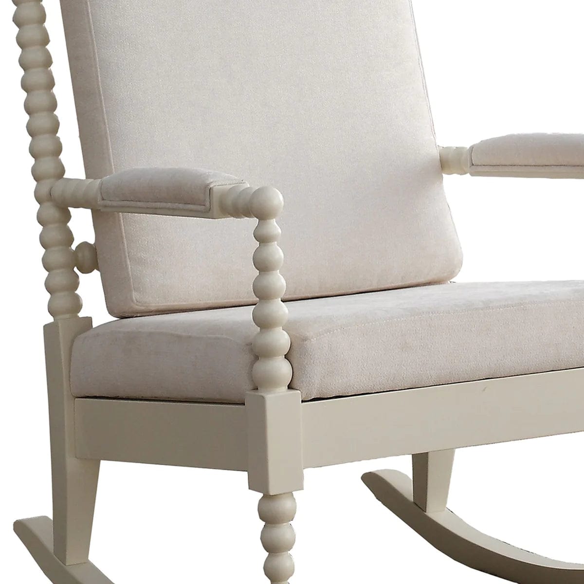 Benzara Wooden Rocking Chair with Fabric Upholstered Cushions, White BM193885