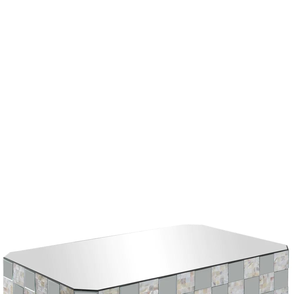 Benzara Wooden Coffee Table with Checkered Pattern Mirror Insets, Silver BM204470