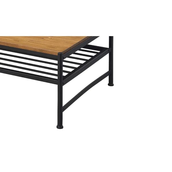 Benzara Metal and Wood Coffee Table with Slatted Bottom Shelf,Brown and Black BM204495