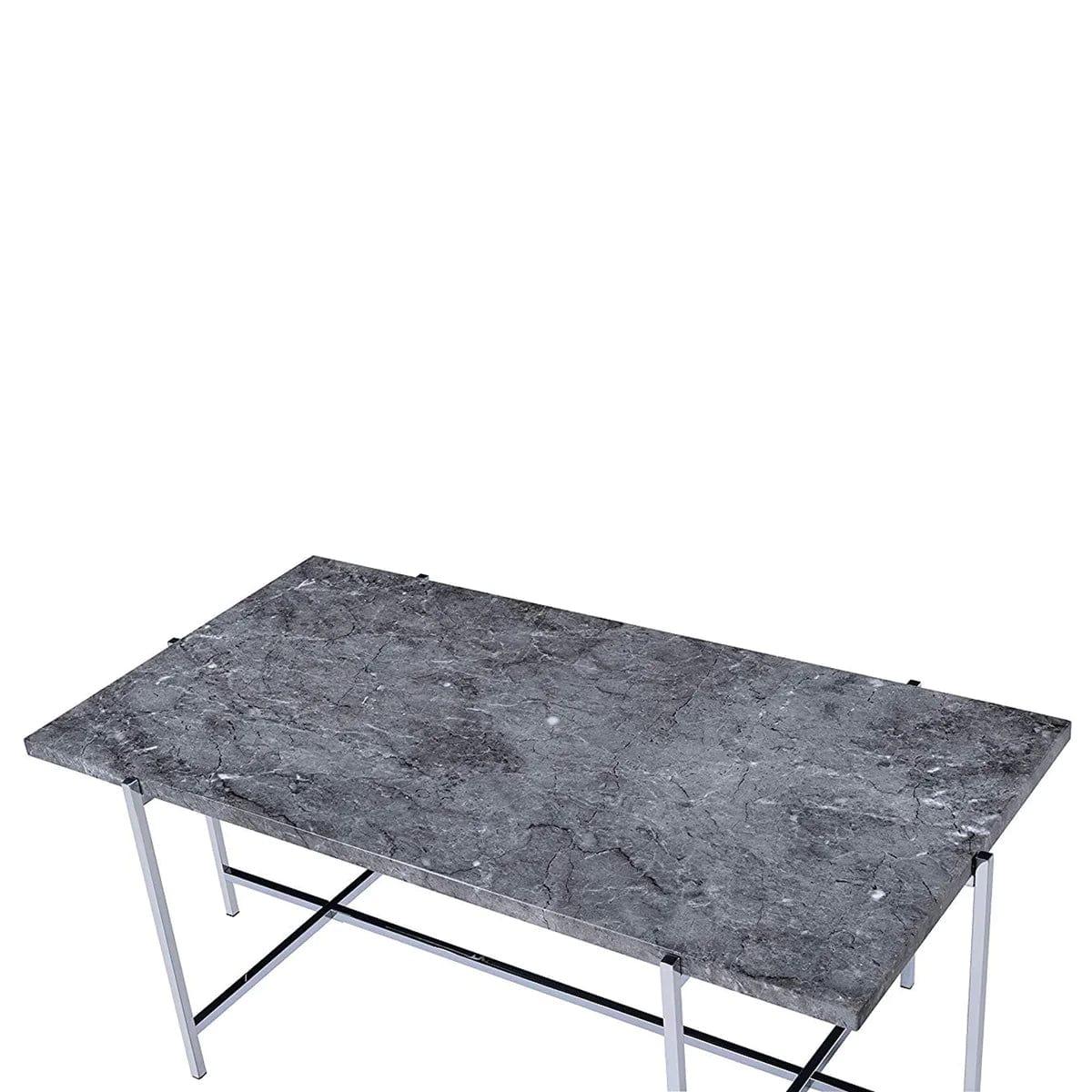 Benzara Marble Top Coffee Table with Trestle Base , Gray and Silver BM204500