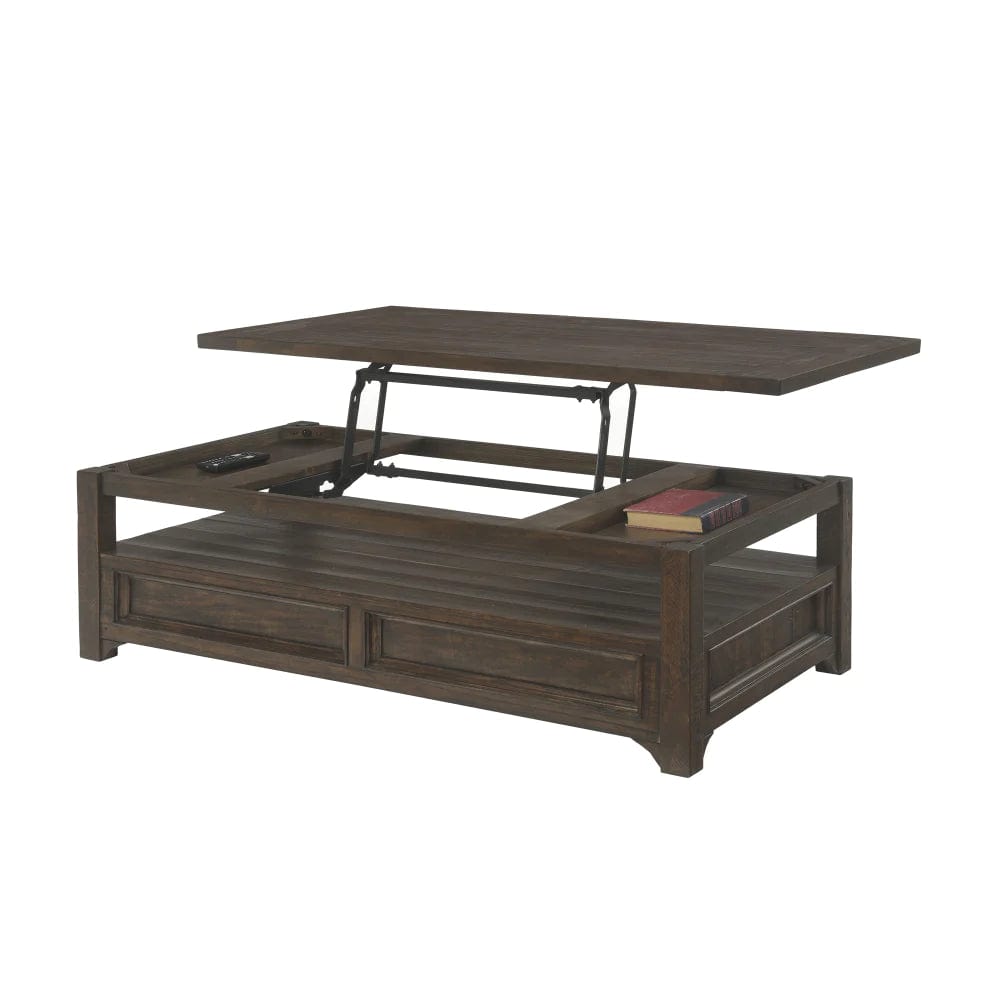 Benzara Rectangular Wooden Lift Top Coffee Table with 2 Drawers, Brown BM205982