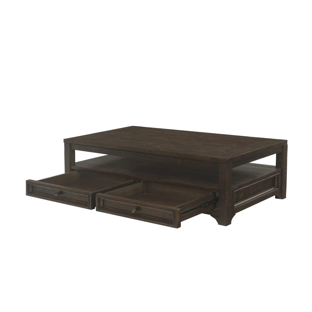Benzara Rectangular Wooden Lift Top Coffee Table with 2 Drawers, Brown BM205982