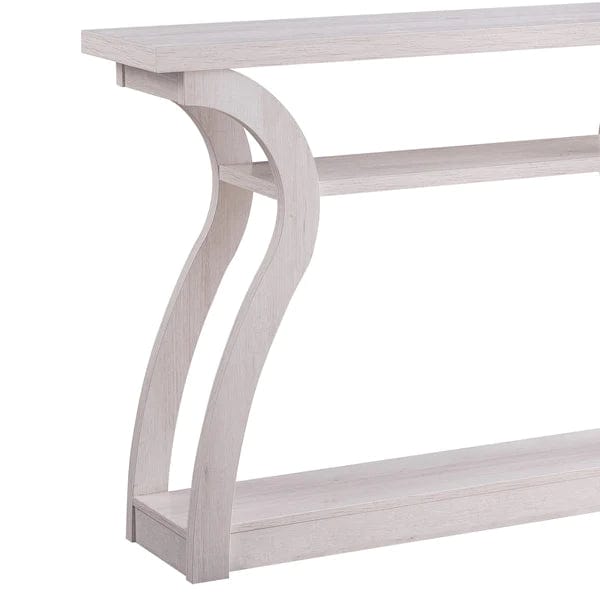 Benzara Rectangular Top Wooden Frame Console Table with 2 Bottom Shelves, Off White BM214730