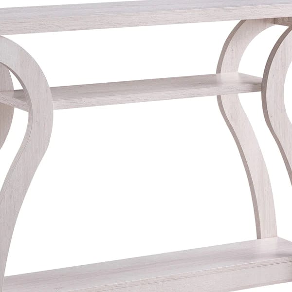 Benzara Rectangular Top Wooden Frame Console Table with 2 Bottom Shelves, Off White BM214730