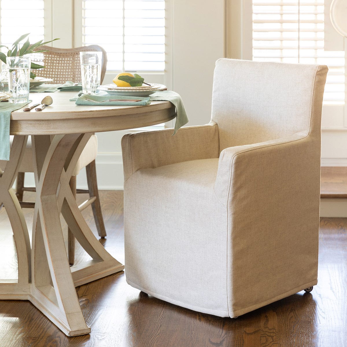 Parkhill Slip Covered Linen Arm Chair EFS26077