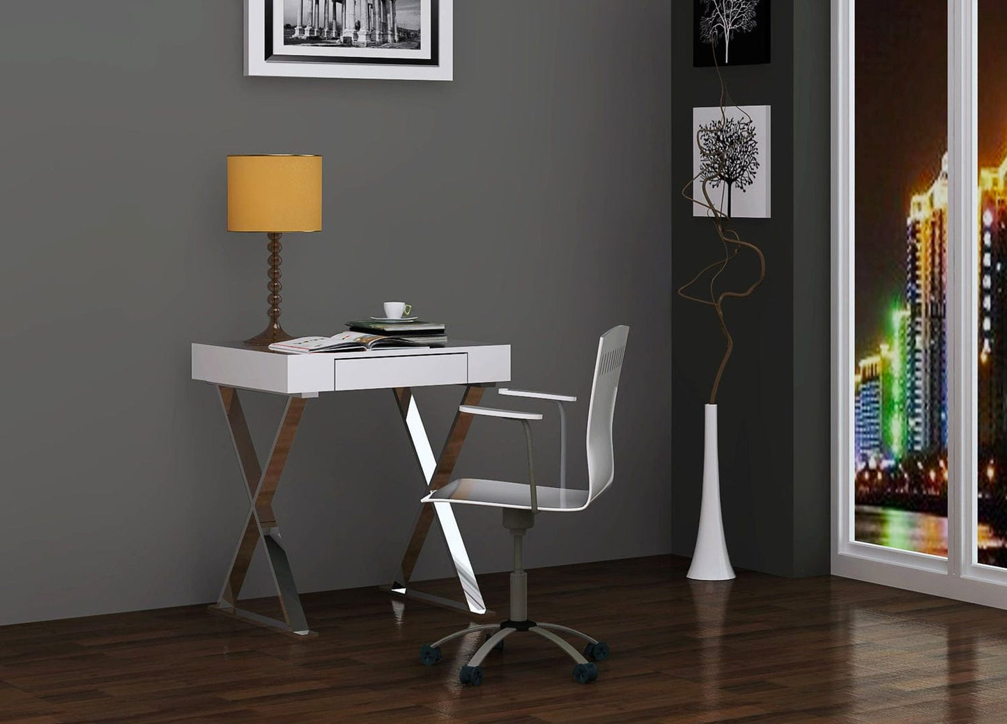 Whiteline Elm Desk Small DK1205S-WHT - Essential Livingroom