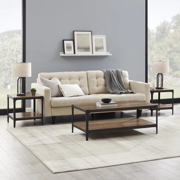 Walker Edison 3-Piece Rustic Angle Iron Coffee Table Set