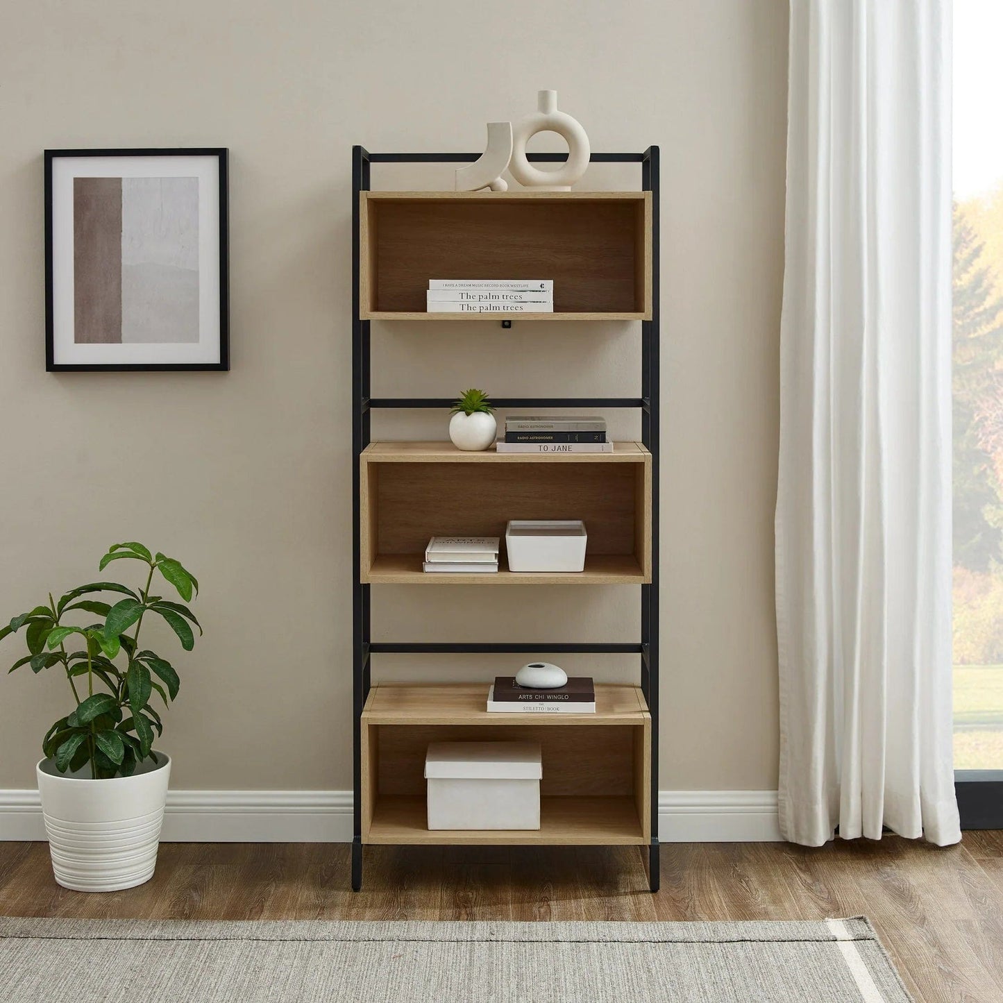 Walker Edison Modern Minimal Open Box Metal and Wood Bookshelf GORH8GCO