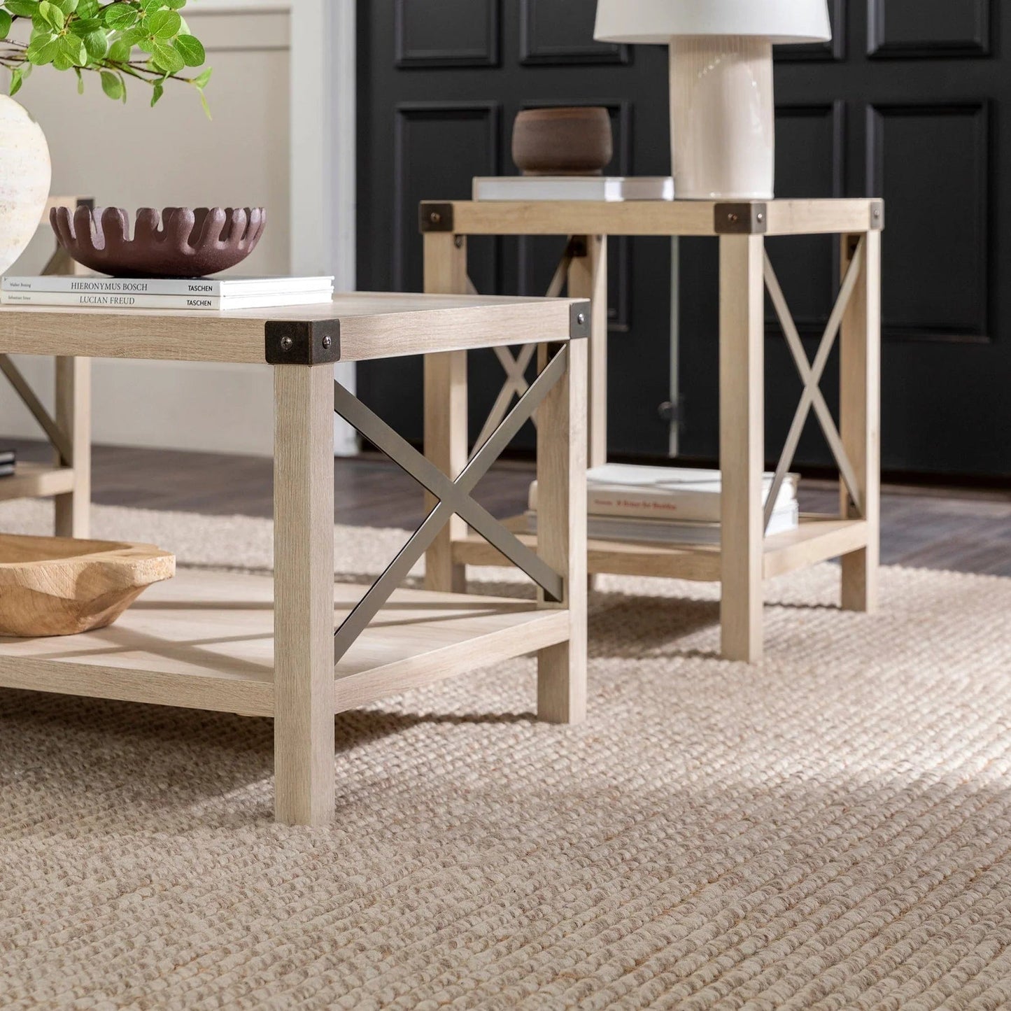 Walker Edison 3-Piece Barndoor Accent Table Set