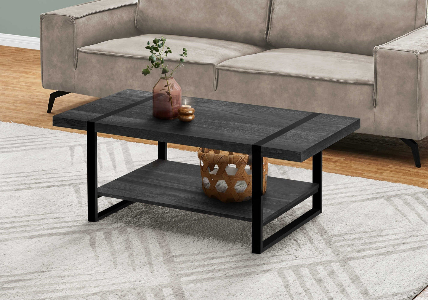 Monarch Specialties Coffee Table Black Metal 48"L - Essential Livingroom