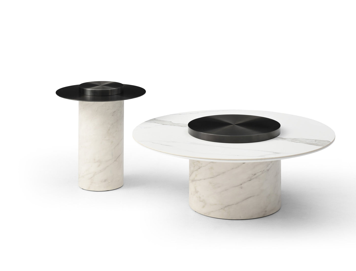 Whiteline Aviana Side Table, Stainless-Steel Top, Wood With Marble Paper Base ST1903 - Essential Livingroom