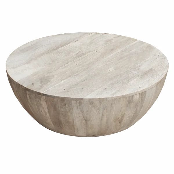 Benzara Distressed Mango Wood Coffee Table in Round Shape, Washed Light Brown UPT-32181