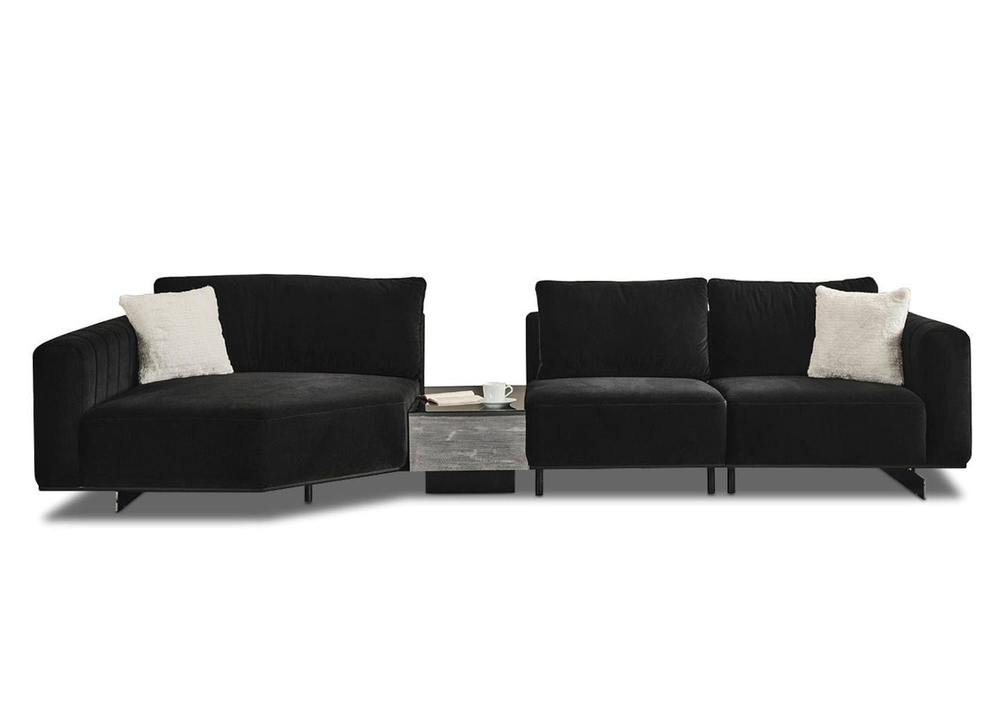 Whiteline Vision Modular Sofa, Black Fabric, Mirror Middle Table, Nickel Legs SO1839-BLK - Essential Livingroom
