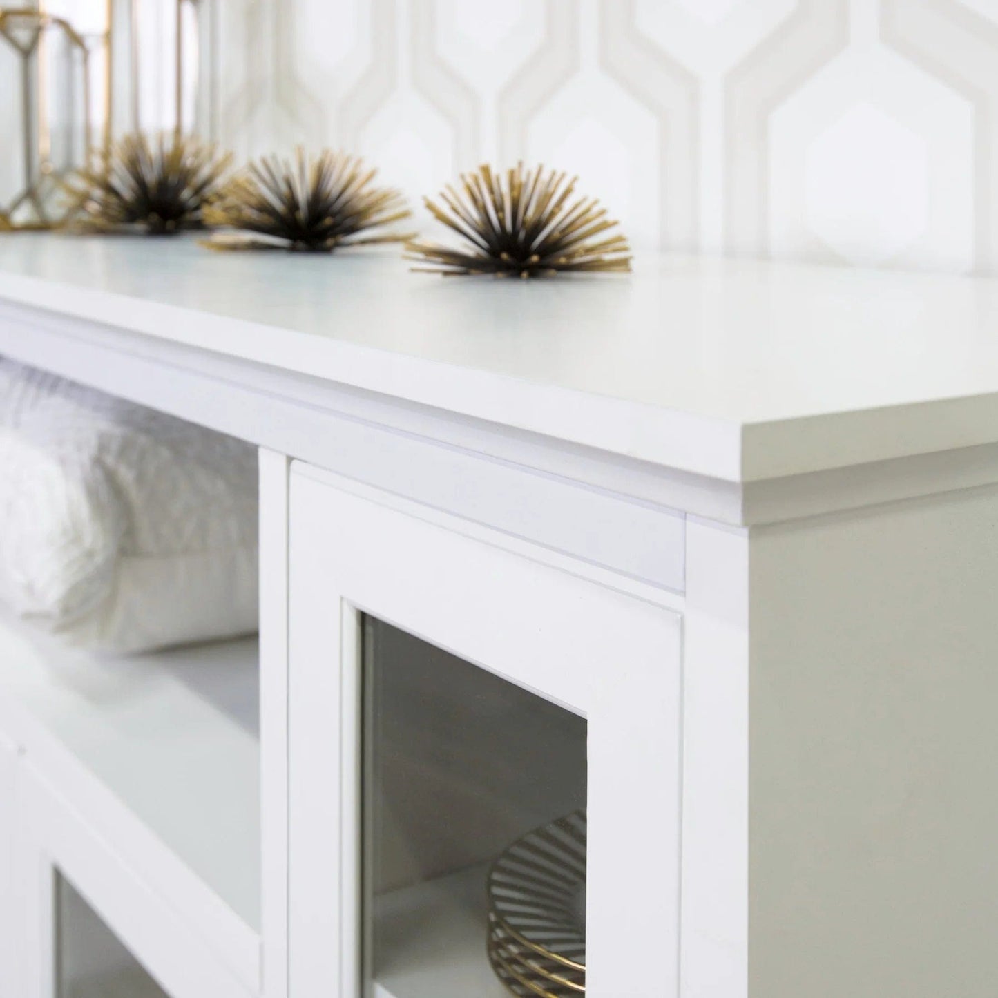 Walker Edison Highboy Transitional Glass Wood TV Stand